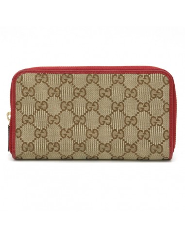 Gucci GG canvas round wallet leather khaki beige red 363423 basket pas cher