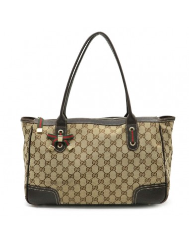 Gucci GG canvas Princey Sherry line ribbon tote bag shoulder leather khaki beige dark brown 177052 pas cher 