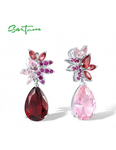 925 Sterling Silver Lab Created Ruby and Spinel Dangling Earrings for Women. suggérées chez